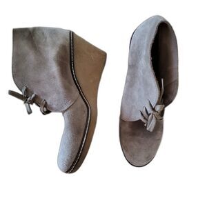 J Crew Women's Suede Booties Size 8 Gray Italian Ankle Boots 2.75" Wedge Heel